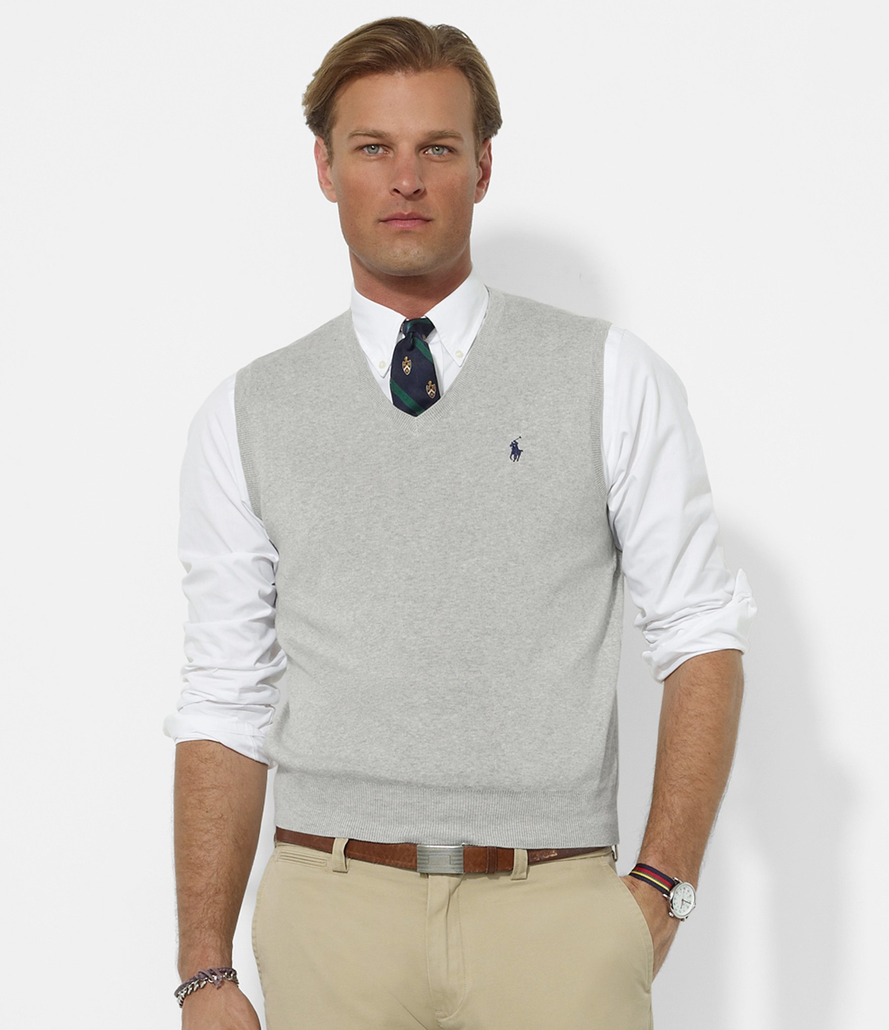v neck sweater over collared shirt